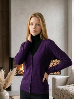 Saffron Purple 100% Cashmere Size Petite Small